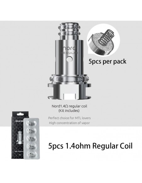 SMOK Nord Pod/Mesh Coil/Regular Coil/Ceramic Coil For Nord Kit 1.4ohm Regular Coil - 5pcs:0 US