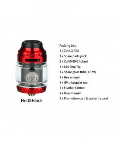 GEEKVAPE Zeus X RTA 4.5ml Top Airflow Tank Red Black RTA:0 US