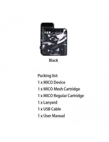 SMOK MICO Pod Starter Kit 700mAh With Ceramic/Mesh Coil Option Black Kit 1pcs:0 US