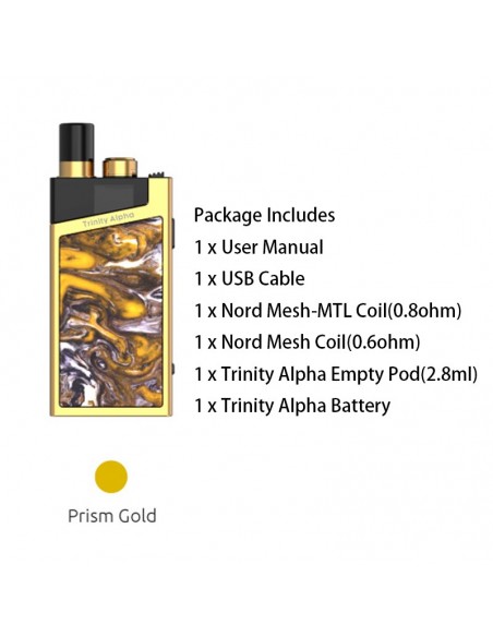 SMOK Trinity Alpha Kit 1000mAh Pod System Prism Gold Kit 1pcs:0 US