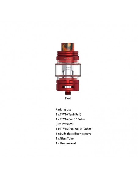 SMOK TFV16 Sub Ohm Tank 9ml With Mesh Coil Red Kit 1pcs:0 US