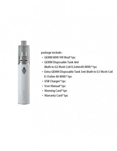 Freemax GEMM 80W Starter Kit 2900mAh With GEMM Disposable Tank White Kit 1pcs:0 US