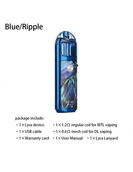 Lost Vape Lyra Pod System Starter Kit 1000mAh 2ml Blue/Ripple Kit 1pcs:0 US