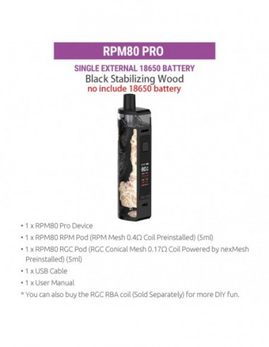 SMOK RPM80/RPM80 Pro Pod Mod Kit 18650version Black Stabilizing Wood kit 1pcs:0 US