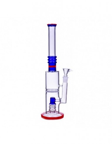 Dual Perc Cylinder Base Bong 16 Inches Blueish Red 1pcs:0 US