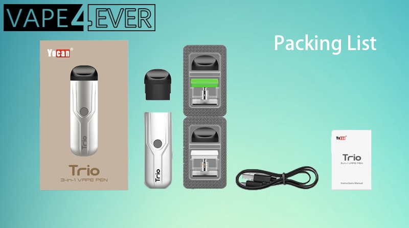 Yocan Trio 3 in 1 Vaporizer Package includes