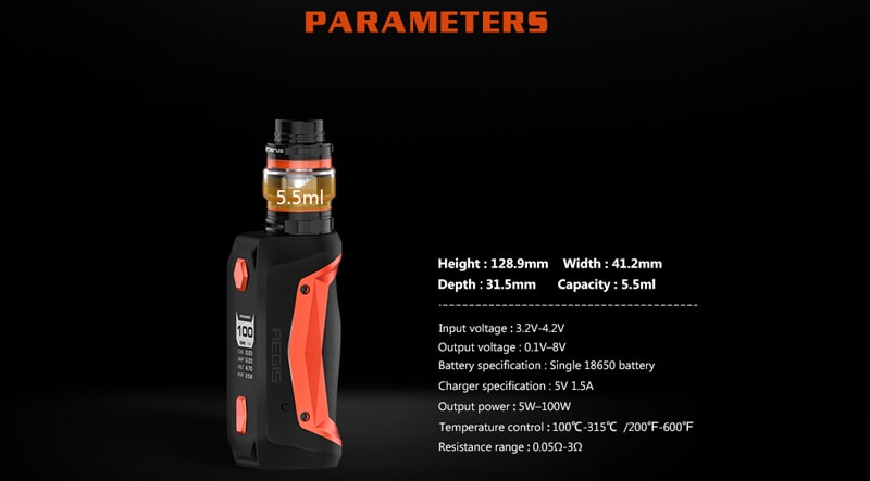 Geek Vape Aegis Solo kit Specifications