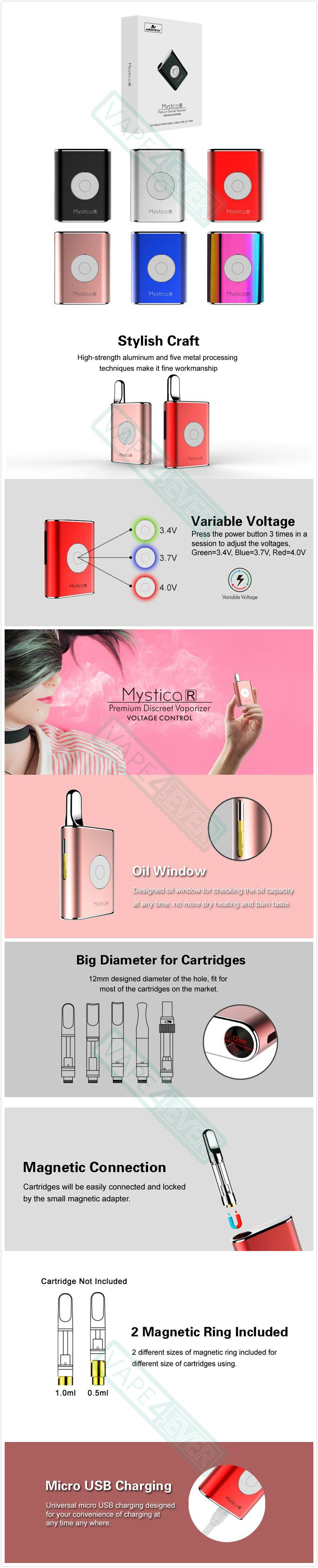 Airistech Mystica R Mod VV Box Mod For CBD/THC 450mAh Preheat Battery Instruction