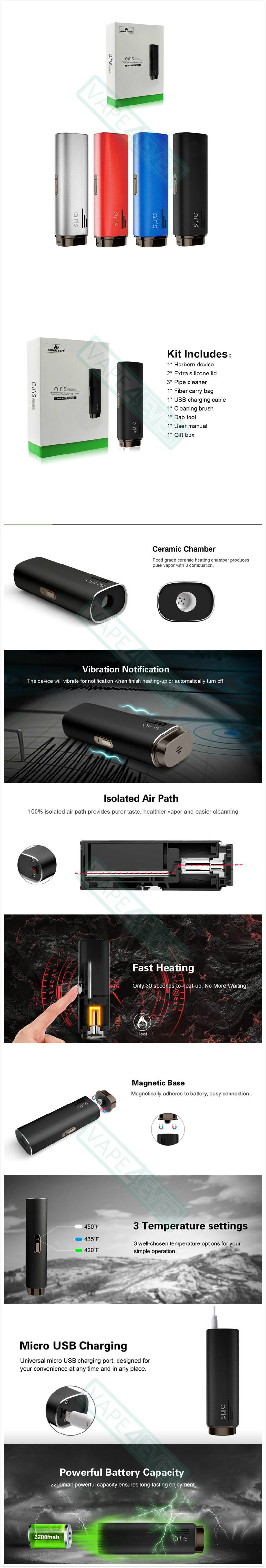 Airistech Herborn Vaporizer Kit 2200Mah Herb Vape Pen Instruction