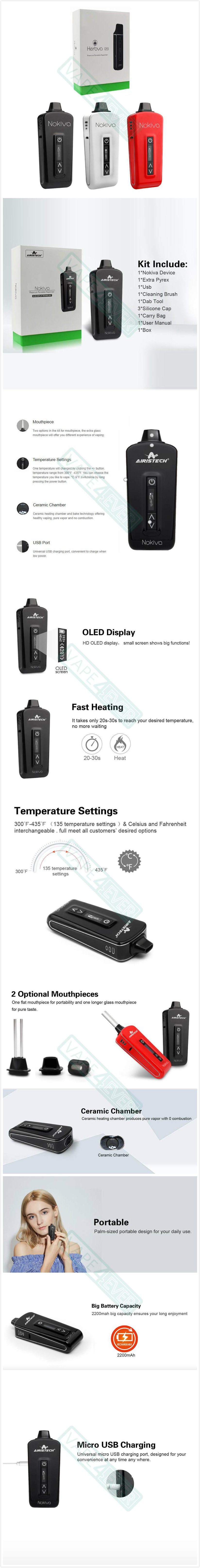 Airistech Herbva Nokiva 2200mAh Portable Dry Herb Vaporizer With OLED Display Instruction