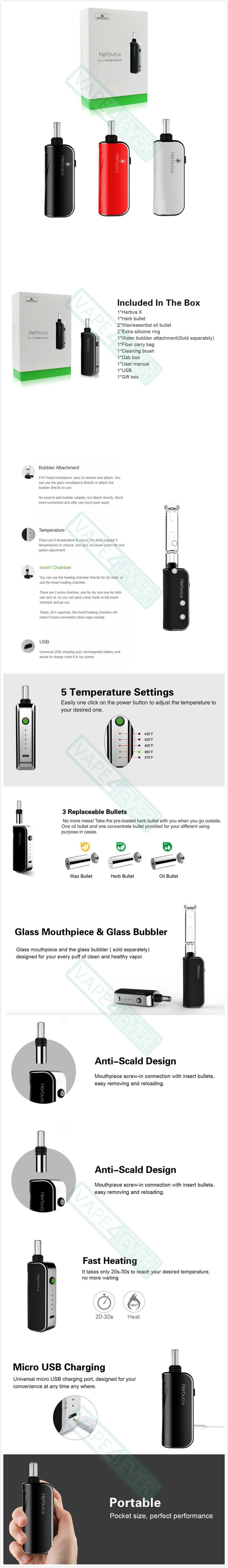 Airistech Herbva X 1000mAh 3-in-1 Vaporizer Kit For Dry Herb/Wax/Oil Instruction