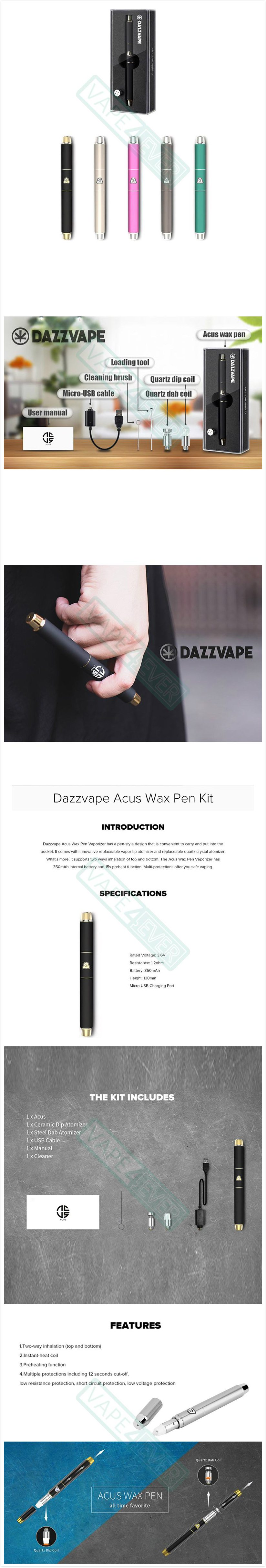 Dazzvape Acus Concentrate Vaporizer 350mAh Wax Vape Pen With Two-way Inhalation Instruction