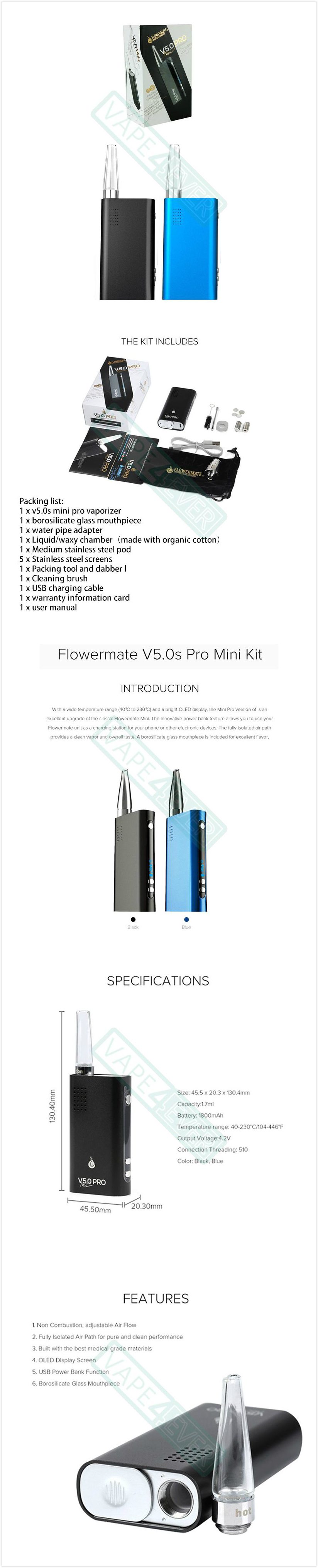 Flowermate V5.0s Pro Mini Dry Herb Vaporizer Kit With Dabber Tool Instruction