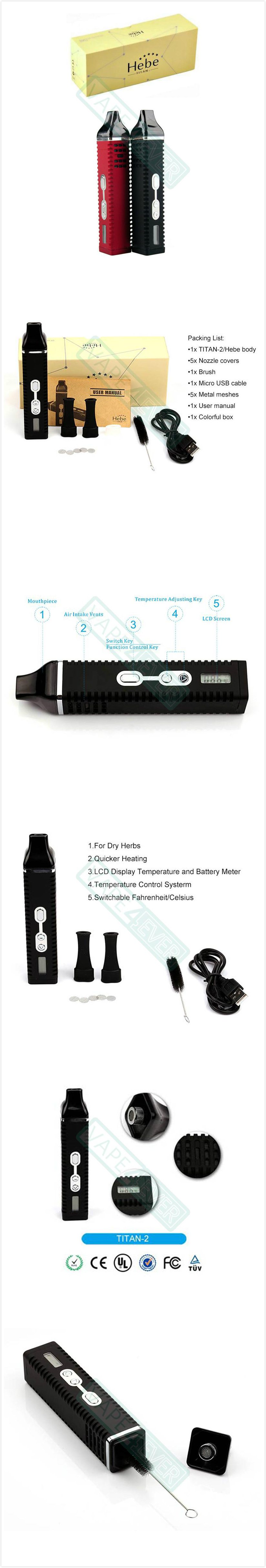 Hebe Titan 2 Vaporizer Kit 2200mah Battery With LED Screen For Dry Herb Instruction