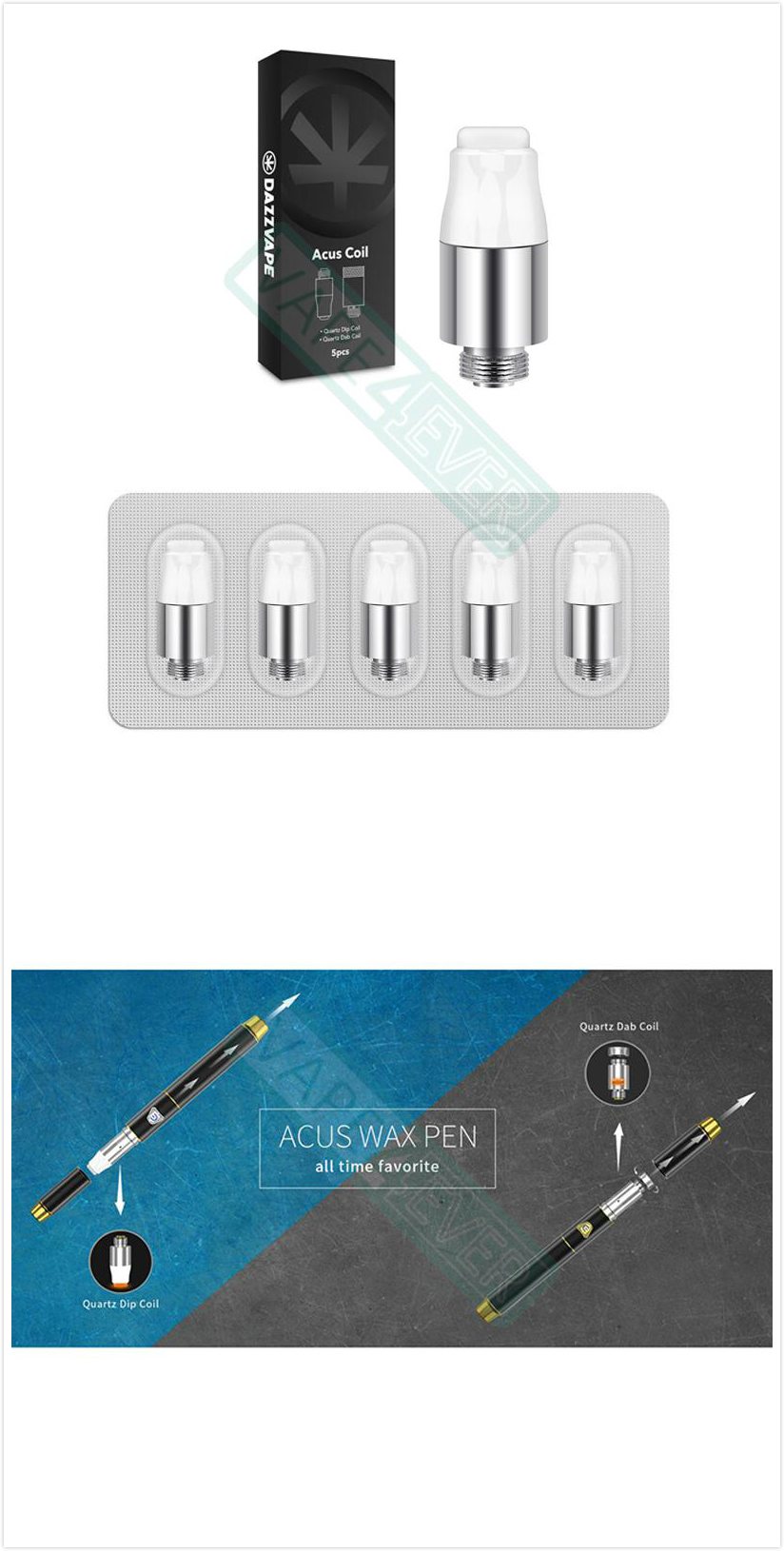 Dazzvape Acus Wax Pen Vaporizer Replacement Coil Acus Ceramic Dip Coil 5pcs/pack Instruction