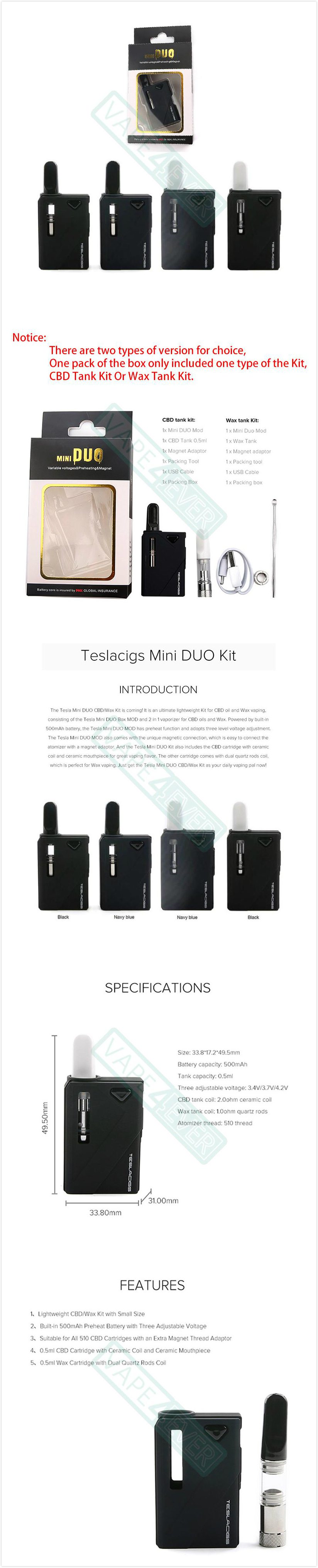 Teslacigs Mini Duo Starter Kit 500mAh Box Mod & CBD/Wax Tank For Vaporizer Instruction