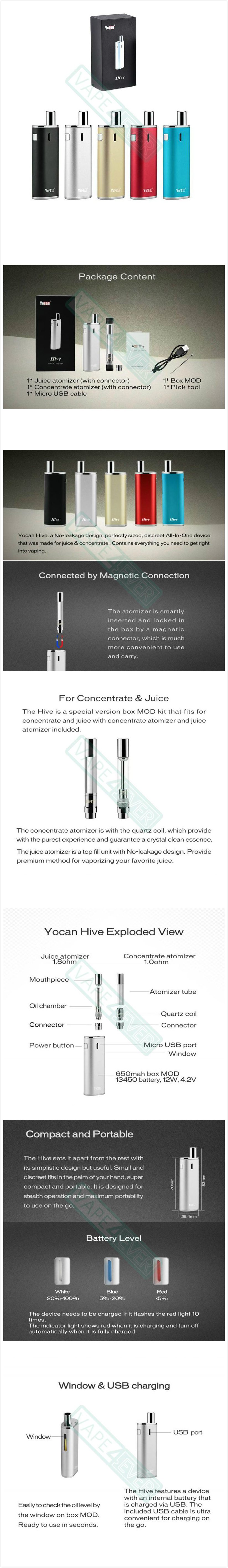 Yocan Hive AIO Starter Kit Magnetic Connection For E-juice/Concentrate Vaporizer Instruction