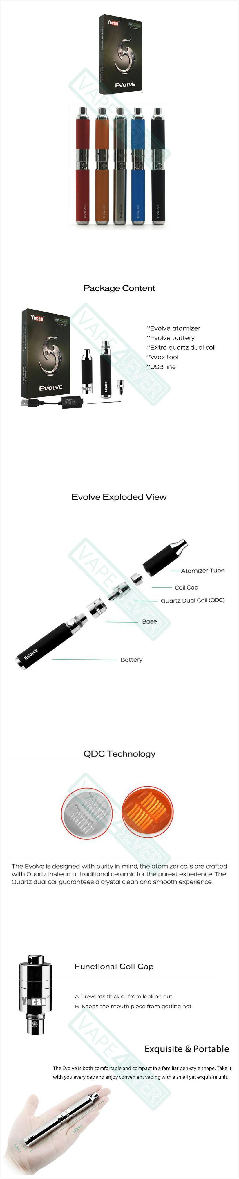 Yocan Evolve Kit 650mAh Wax Vaporizer Starter Kit Included Quartz Coil Instruction