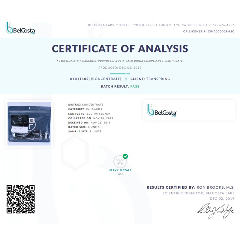 Transpring A10 Ceramic Cartridges & Lab Test Report 4