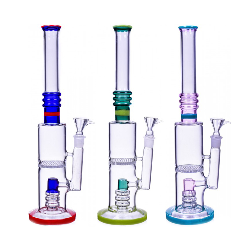 Dual Perc Cylinder Base Bong 16 Inches 0